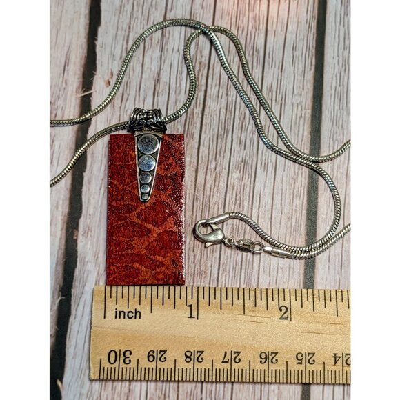 Red Sponge Coral Sterling Silver Pendant Necklace With 18" Long Chain Bohemian - Picture 5 of 11